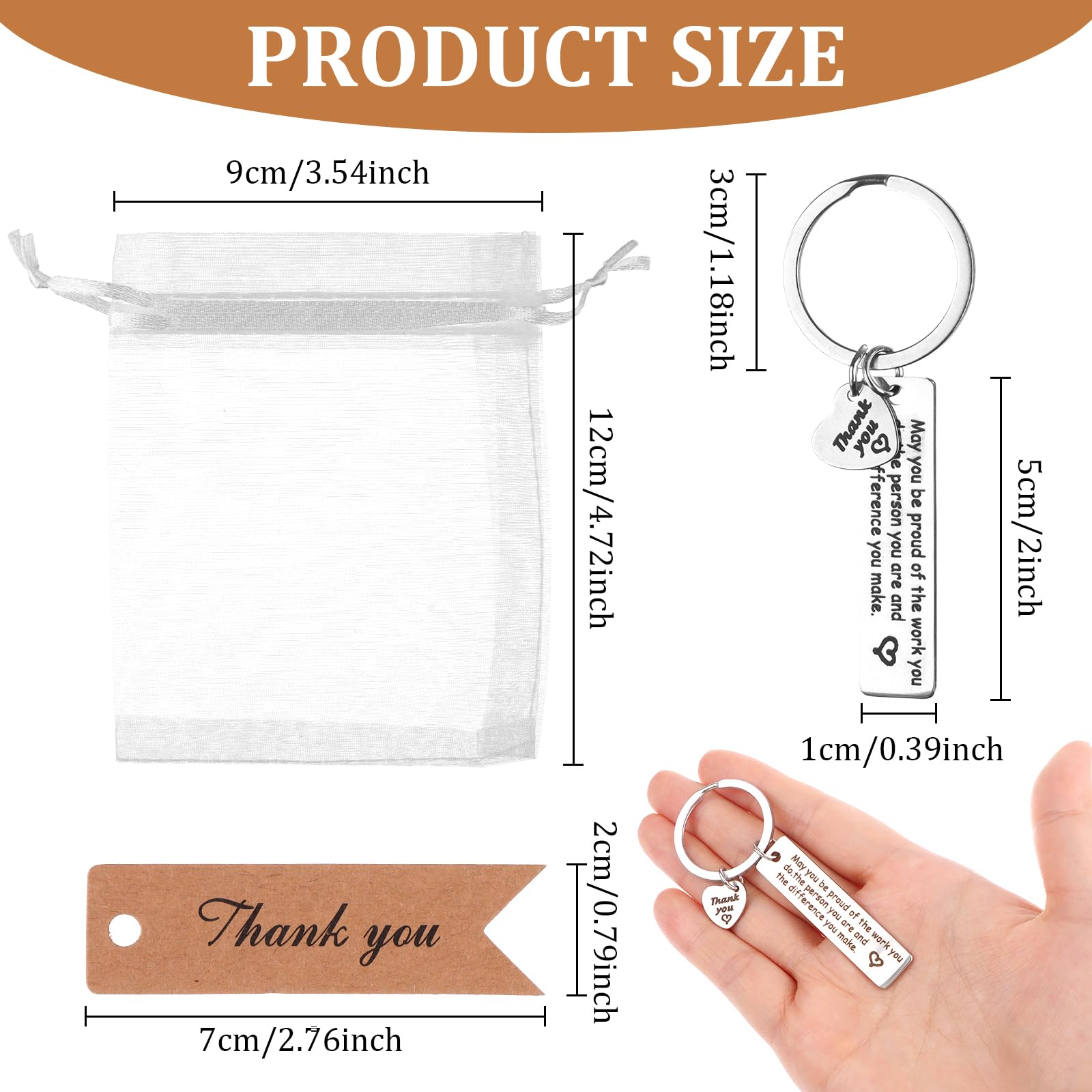 BANBAN 60PCS Thank You Keychain Employee Appreciation Gifts Inspirational Keychain with Thank You Cards Organza Bags Thank You Cards Friendship Thank You Keyring Gifts for Employee - Image 2