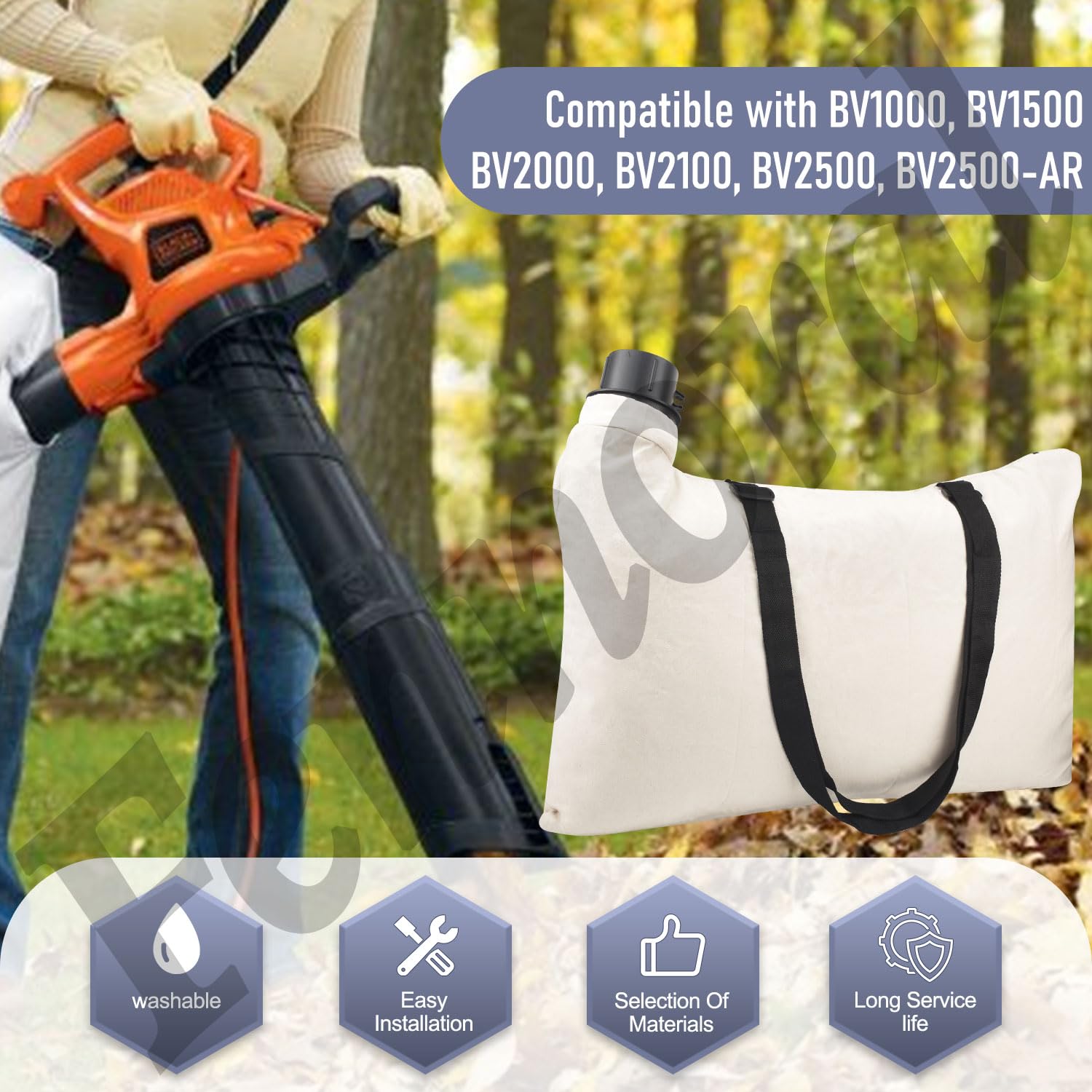 Bolsas de vacío para soplador de hojas 610004-01 compatibles con Black & Decker BV-003 BV1000 compatible con BV1000 BV1500 BV2000 BV2100 BV2500 BV2500-AR BV2500-B2 BV2500-AR 0-B2C