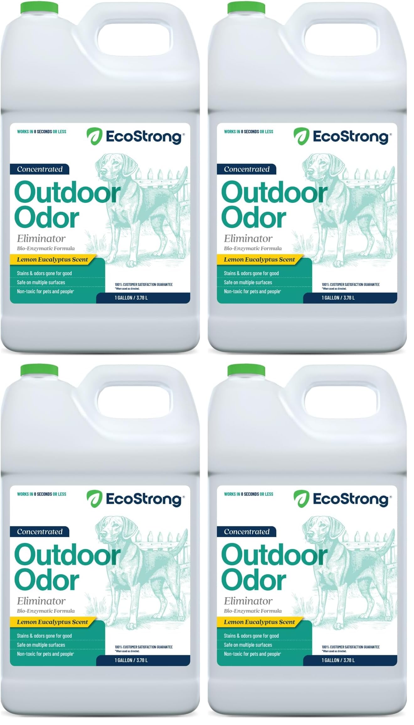 Eco Strong Outdoor Odor Eliminator Outside Dog Urine Enzyme Cleaner Powerful Pet, Cat, Animal Scent Deodorizer | Professional Strength for Yard, Turf, Kennels, Patios, Decks (128 OZ) (Pack of 4)