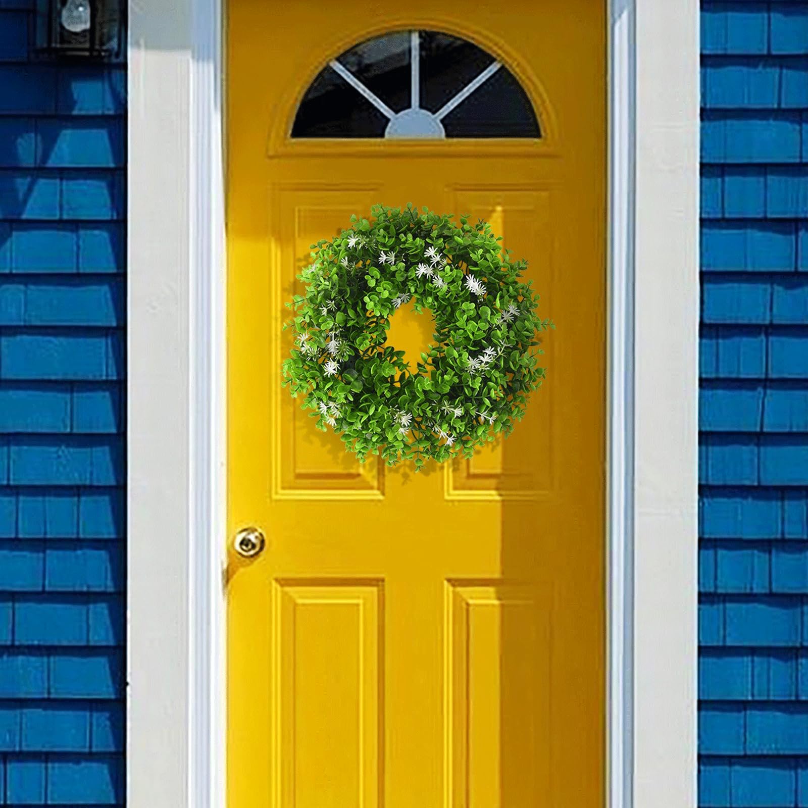 Ghirlanda di eucalipto artificiale per porta d'ingresso, ghirlanda di eucalipto fresca e festosa per porta d'ingresso, decorazione primaverile ed estiva per porta d'ingresso
