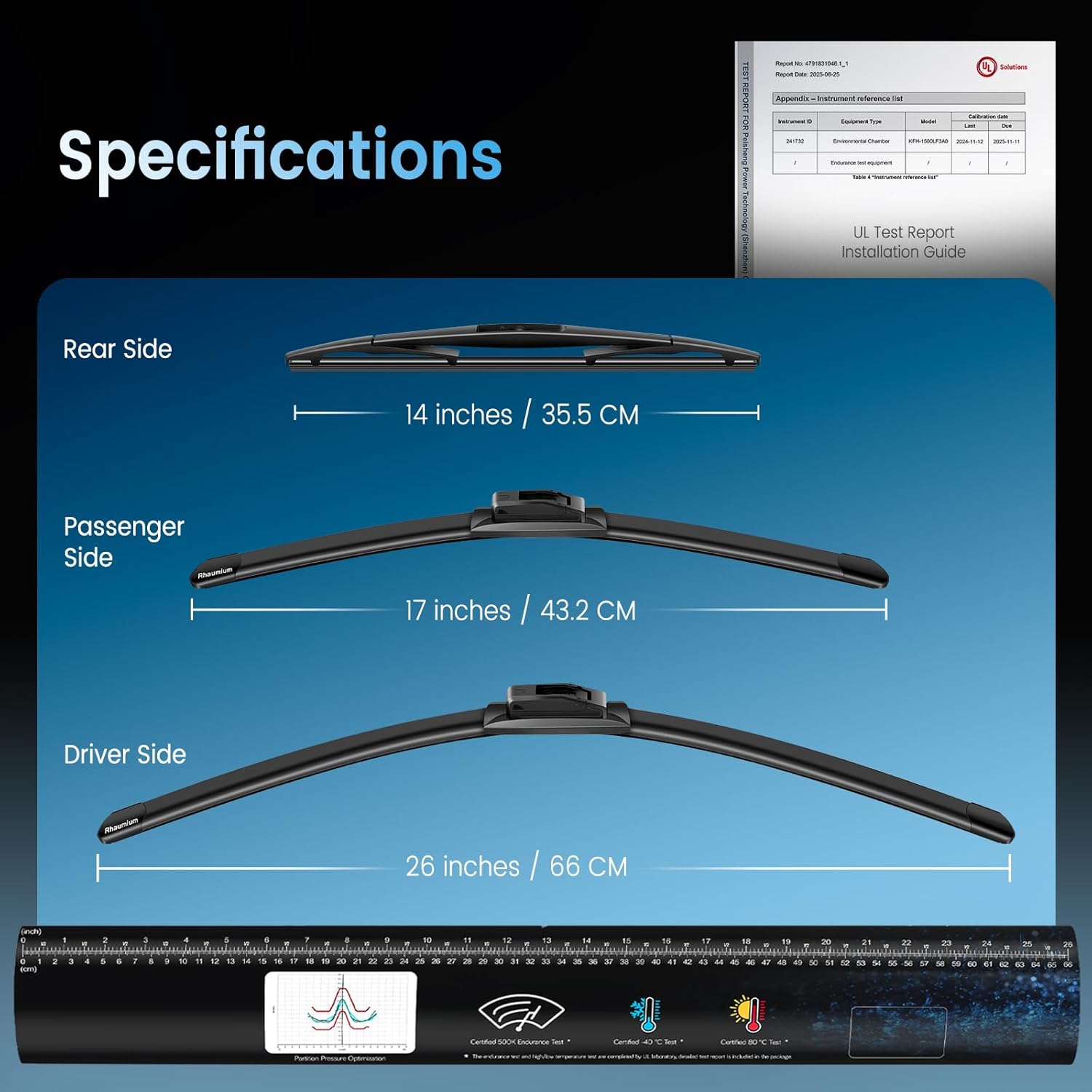 Pack of 3 Wiper Blades 26"+17"+14"; Lab Tested 500K Endurance & High/Low Temp; Optimized Pressure; Specific for Subaru Forester 2014-2018, Outback 2015-2019