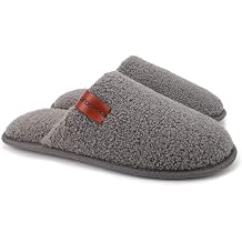 ofoot Mens Comfortable Warm Soft Fuzzy House Slippers Mules,Faux Fur Wool Fleece Lining Memory Foam Insole Non Slip Rubber Soles