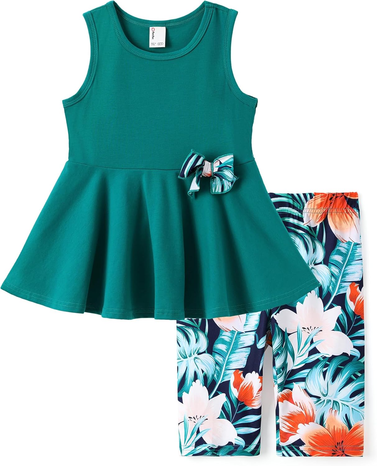 PATPAT Girls Summer 2 Piece Outfits 4-12Y Butterfly Bow Sleeveless Tunic Tops and Floral Print Shorts Cute Clothes