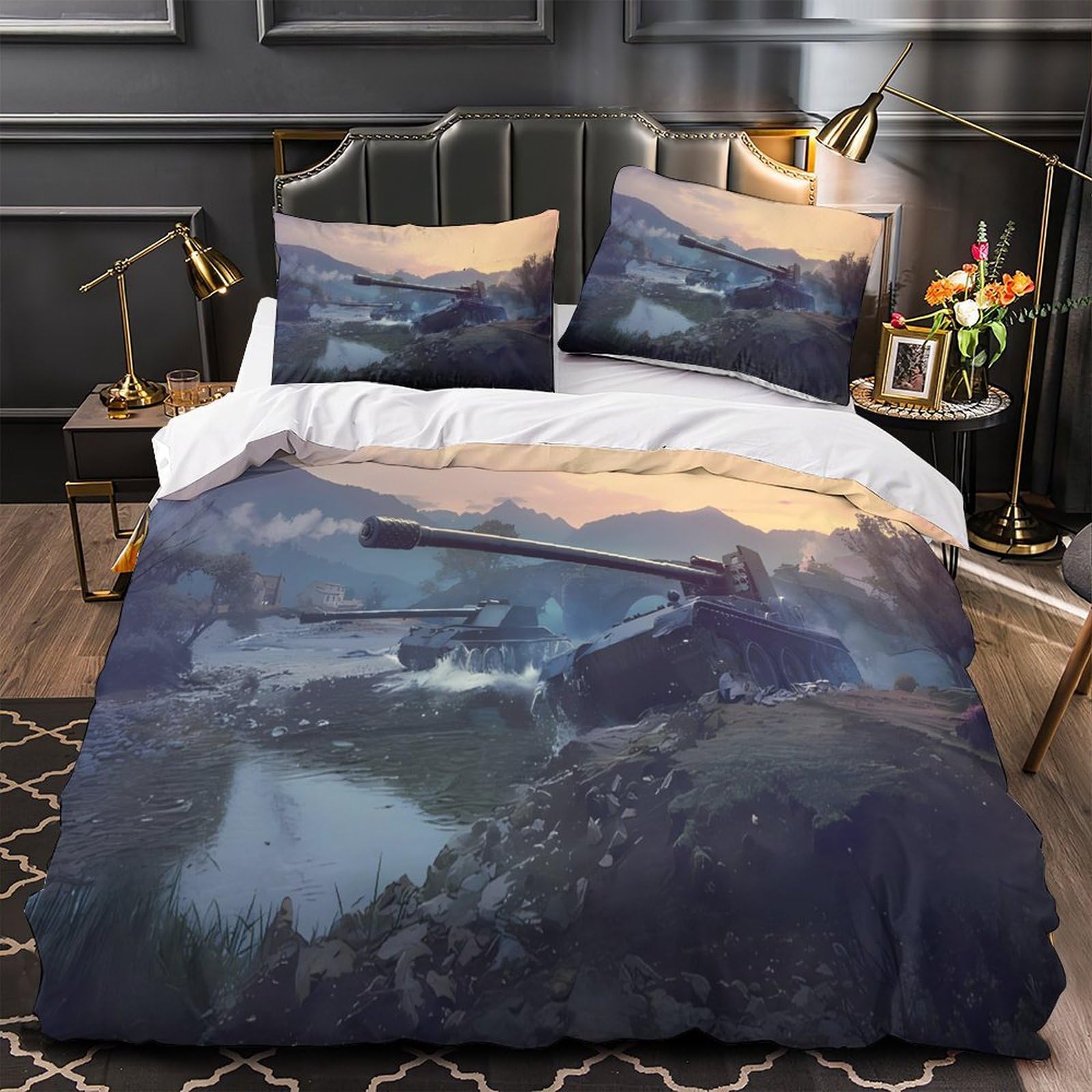 Parure de lit tank pour chambre d'enfant et ado passionné de jeux de stratégie militaire