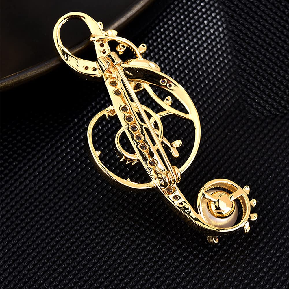 Spilla a Forma di Nota Musicale, Elegante e alla Moda per Donna, con Perla d'Acqua Dolce.