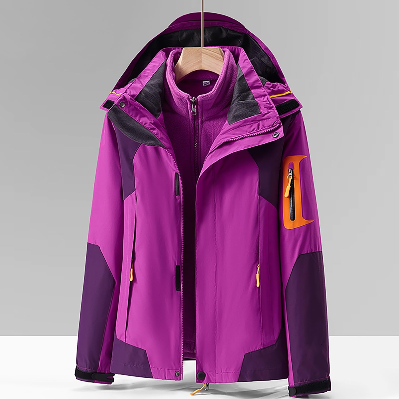 Regenjacke Damen Outdoor 2-In-1 Skijacke Mit Fleecejacke Softshelljacke Gefüttert Warm Winterjacke Wasserdichte Regenmantel Wanderjacke Outdoorjacke Winddicht Funktionsjacke Doppeljacke Übergangsjacke