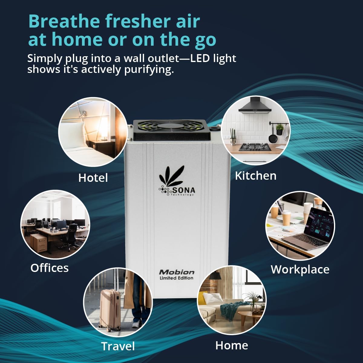 SONA Mobion Air Purifier (Red) - Compact Ionic Air Freshener for Small Rooms, Travel, Bathroom & Desktop - Filterless, Quiet, Chemical-Free & Energy-Efficient Design