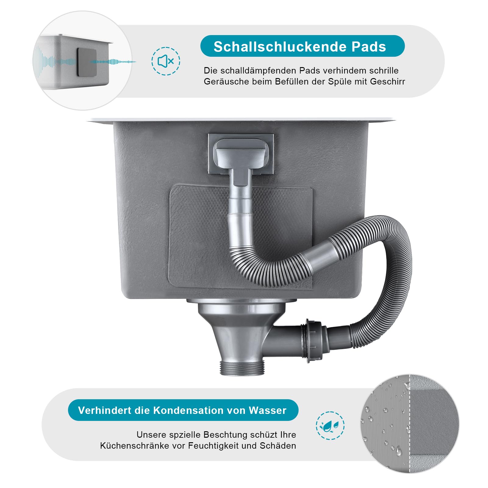 Fregadero de cocina de acero inoxidable 304 de 350x500x190mm con desagüe, fregadero de cocina pequeño con montaje inferior, de un solo tazón, reducción de ruido, montaje inferior, a ras de