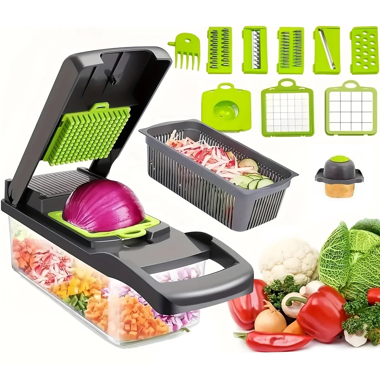 Multifunctional Vegetable Chopper, 15 in 1 Pro Onion Chopper, Kitchen Veggie Slicer Dicer Cutter