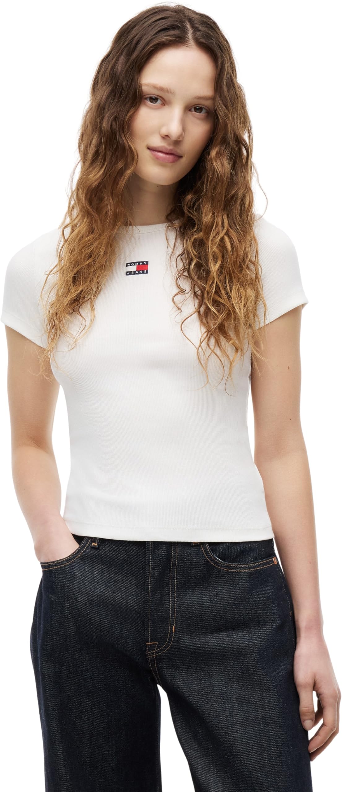 Tommy Jeans TJW SLIM BADGE RIB TEE T-shirt Kadın