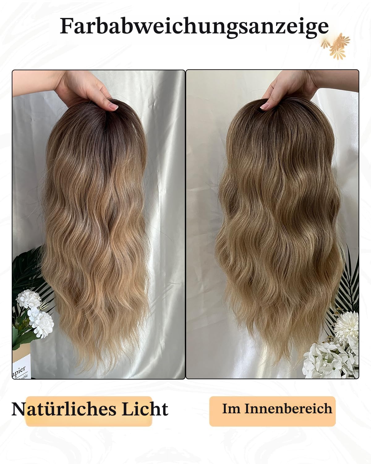 MORICHY 40,6 cm Wellige Lockige Fransen zum Anklipsen Haaroberteil – Fügen Sie Haarvolumen hinzu, synthetische Haarsträhnen – Braun Blond mit dunkler Wurzel