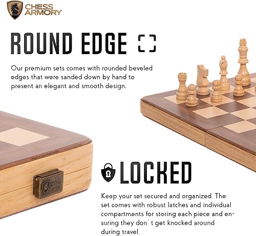 Miniatura 5 de Chess Armory Juego de ajedrez magnético de 15 x 15 pulgadas juego de ajedrez de madera de nogal incrustado con tablero de ajedrez plegable piezas de