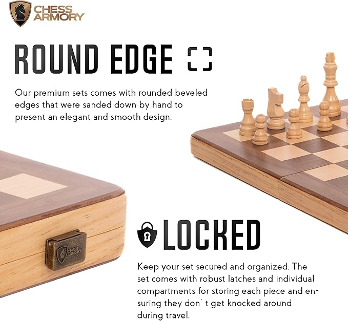 Set de ajedrez magnético de madera 15 pulgadas plegable miniatura 5