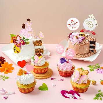 23PCS Happy Mothers Day Cake Topper Pink Red Heart Flower Butterflies Mum Daughter Silhouette Best Mum Ever Cake Decorations for Birthday Mothers Day Cake Party Decorations Supplies