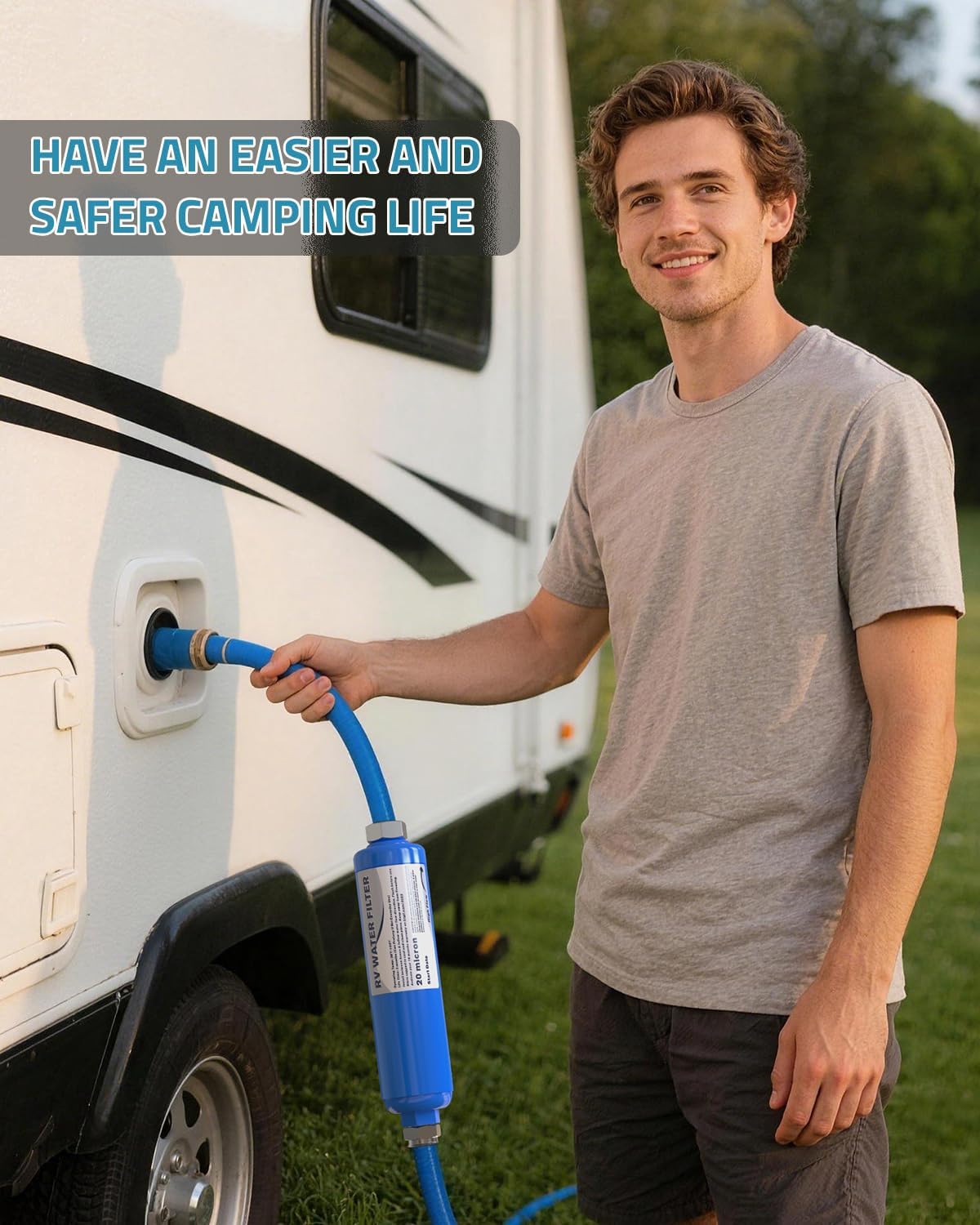 PAULINN RV Camper Inline Water Filter, 2 Packs Marine Garden Camping Water Hose KDF Filter Accessories for Boat Trailer Motorhome Gardening Planting Car Washing, Reduces Chlorine, Bad Taste & Odor