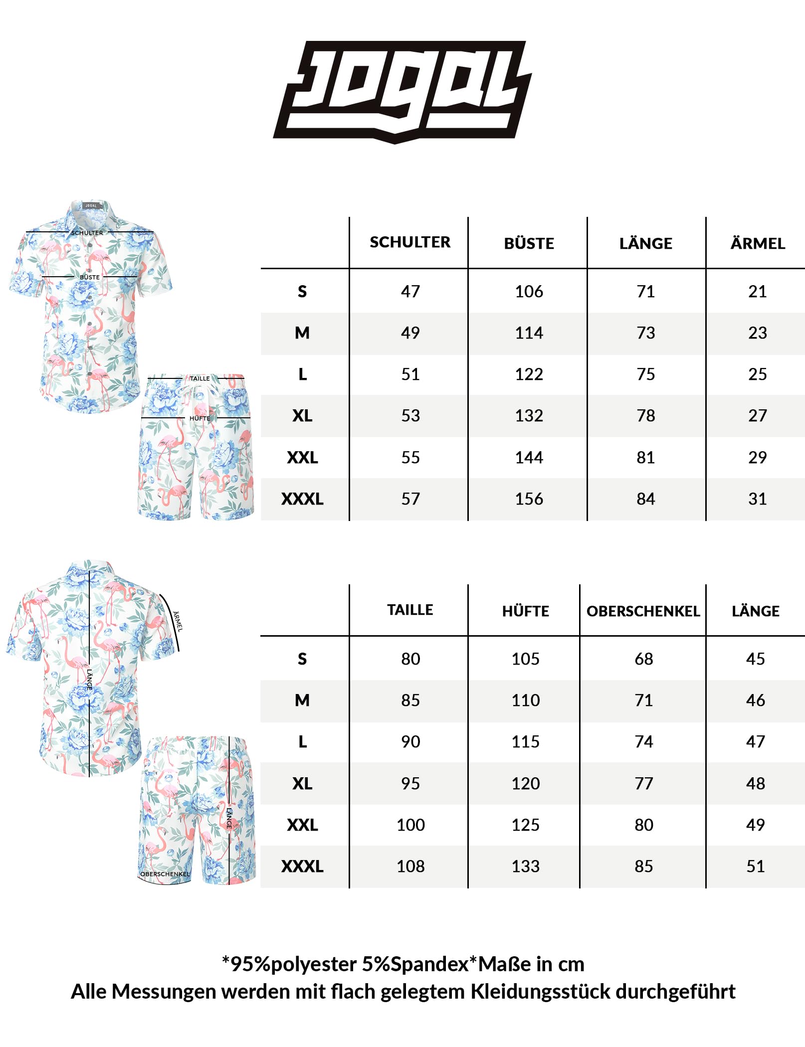 JOGAL Camicia hawaiana da uomo con fenicottero, a maniche corte e pantaloni corti, set da spiaggia
