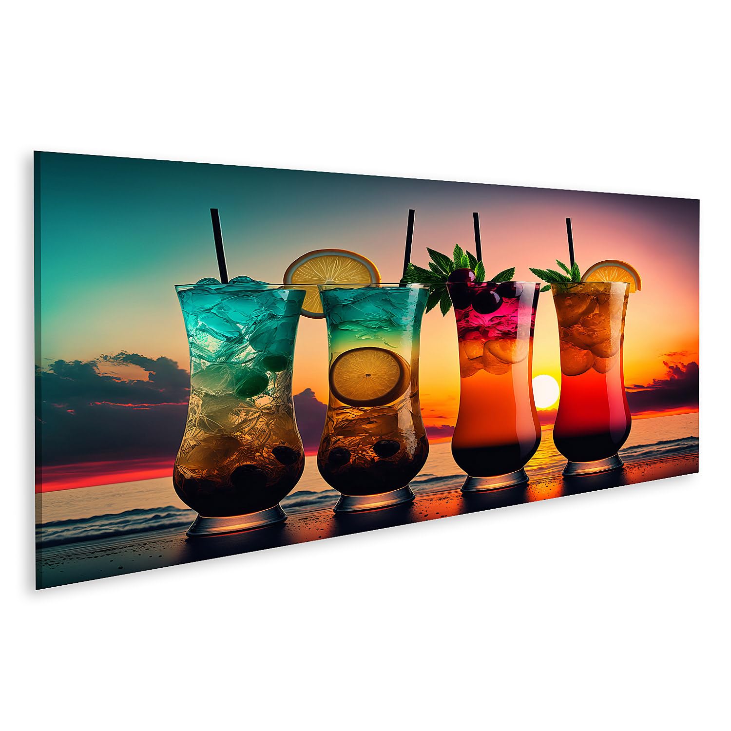 islandburner Prime - Quadro su tela, serie di cocktail colorati con spiaggia tropicale e tramonto