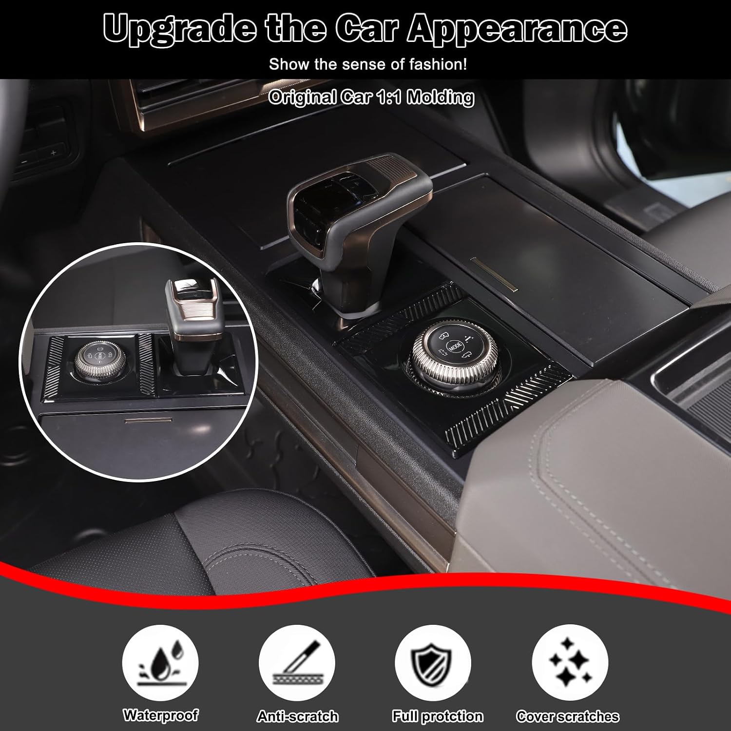 for Hummer EV Accessories Gear Shift Frame Cover Trim 2PC for Pickup SUV 2022-2024 2025 Hummer EV Center Consoles Gear Box Shift Knob Panel Frame Cover Decorative (Piano Black)