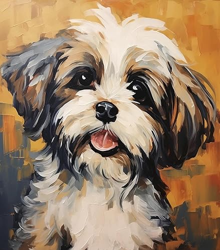 ZMHZMY Kit de pintura al óleo para principiantes, pintura digital para perros Shih Tzu, por números, para adultos, principiantes, niños,