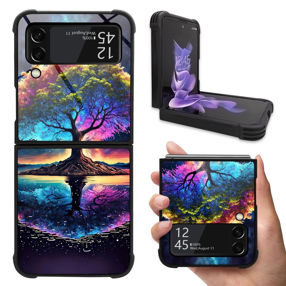 Yuning419Case Compatible with Samsung Galaxy Z Flip 3 5G Phone Case,Cosmic Tree of Life for Women Girls,Soft TPU Edge PC Back Protective Shockproof Anti-Scratch Phone Case for Z Flip 3 5G