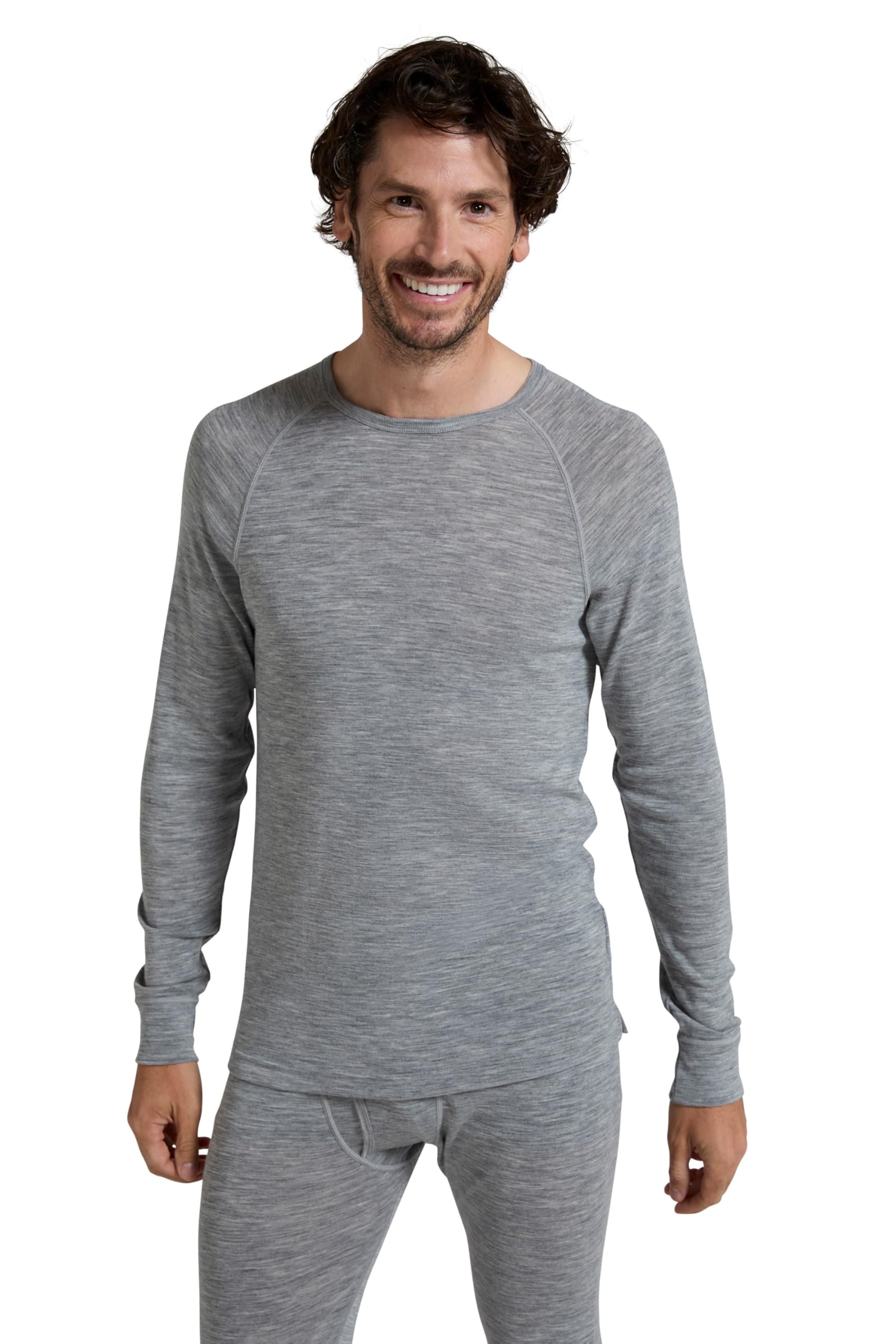 Mountain Warehouse Merino Mens Long Sleeve Thermal Baselayer Top - Lightweight Jumper, Antibacterial & Quick Drying Sweatshirt - for Travel & Outdoors Grey 4XL
