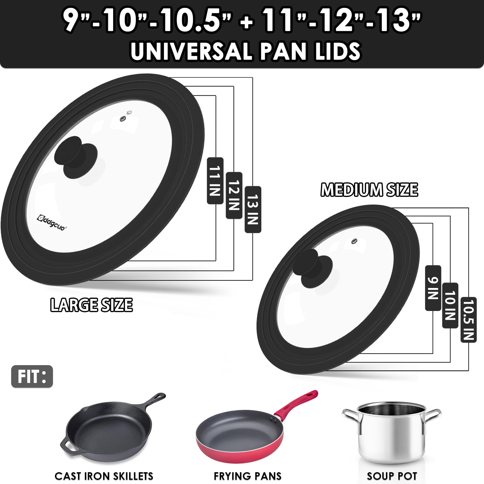 2 Stück Universal-Silikon-Pfannendeckel, 27,9 cm, 30,5 cm, 33 cm und 22,9 cm, 25,4 cm, 26,7 cm Topfdeckel für Töpfe, Pfannen und Bratpfannen, hitzebeständiger Bratpfannendeckel, gehärtetes
