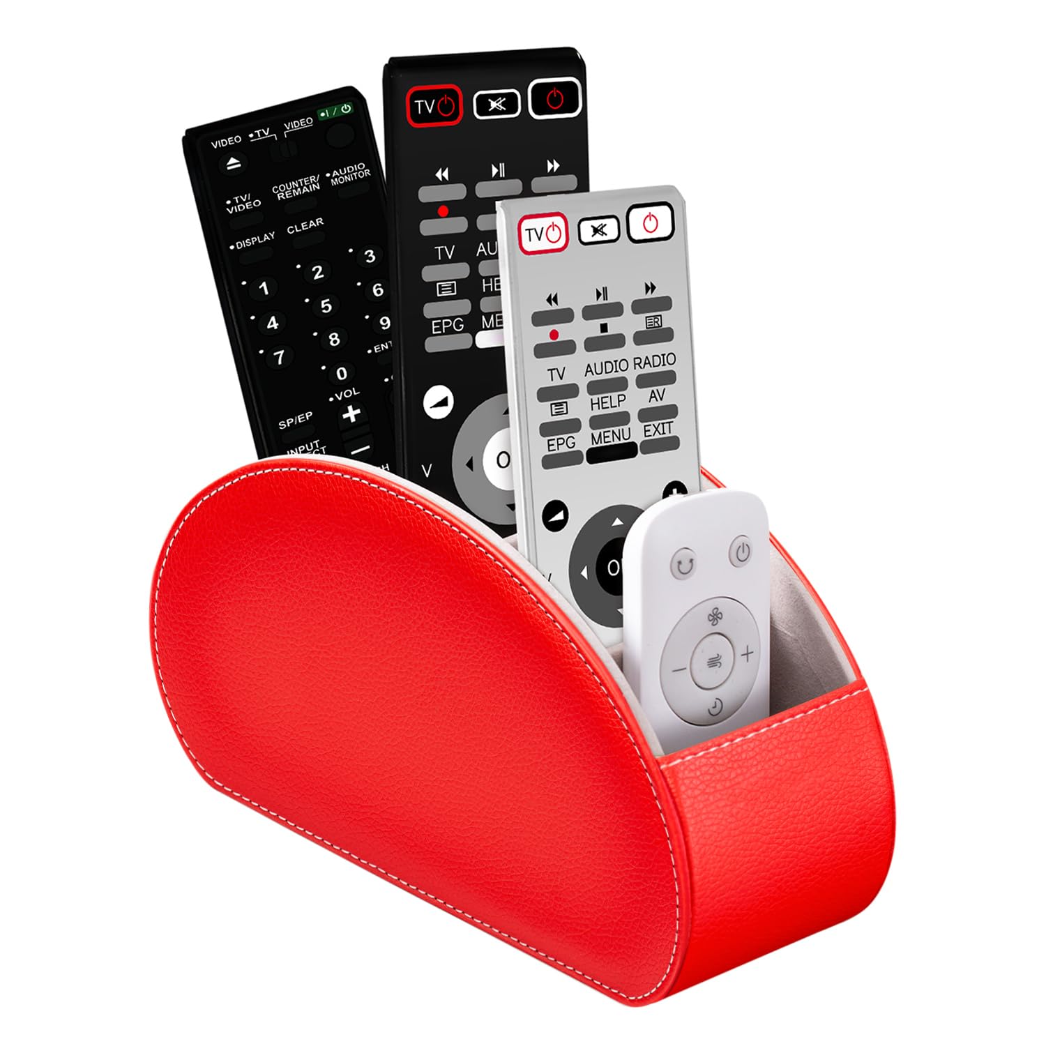 BONNY DODO Remote Control Holders Organizer Box with 5 Compartment PU Leather Multi-functional Office Desk Storage Caddy Store Tv Remote for Media Player,Brush,Pencil,Glassees&Office Supplies (Red)