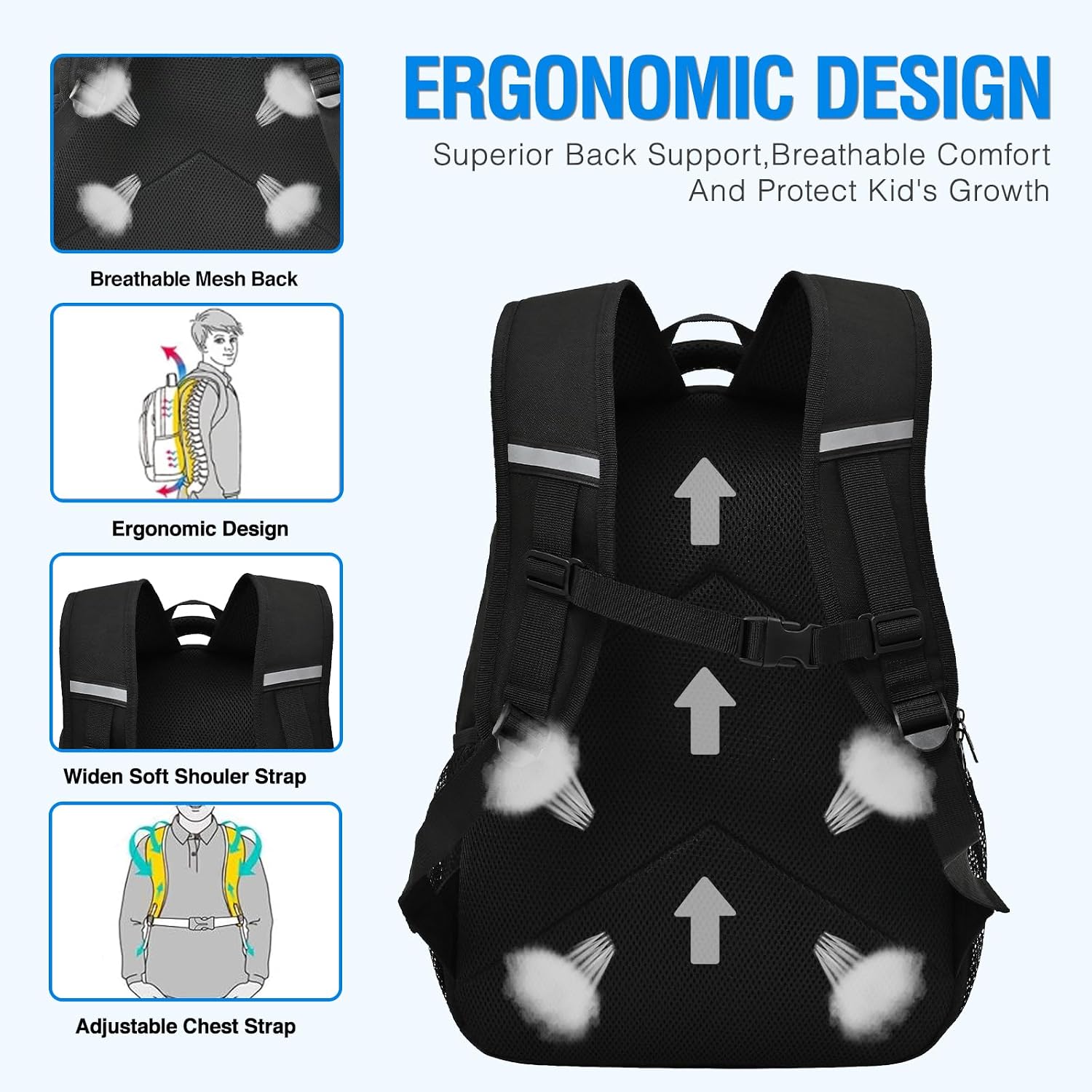 Boys Backpack,Gamer Kids Backpack for Boys with Night Reflective Strips&Chest Clip,Lightweight&Durable School Backpacks for Elementary Middle,Multi-pockets School Bag,17″Video Game Bookbag Age 6-12 image 4