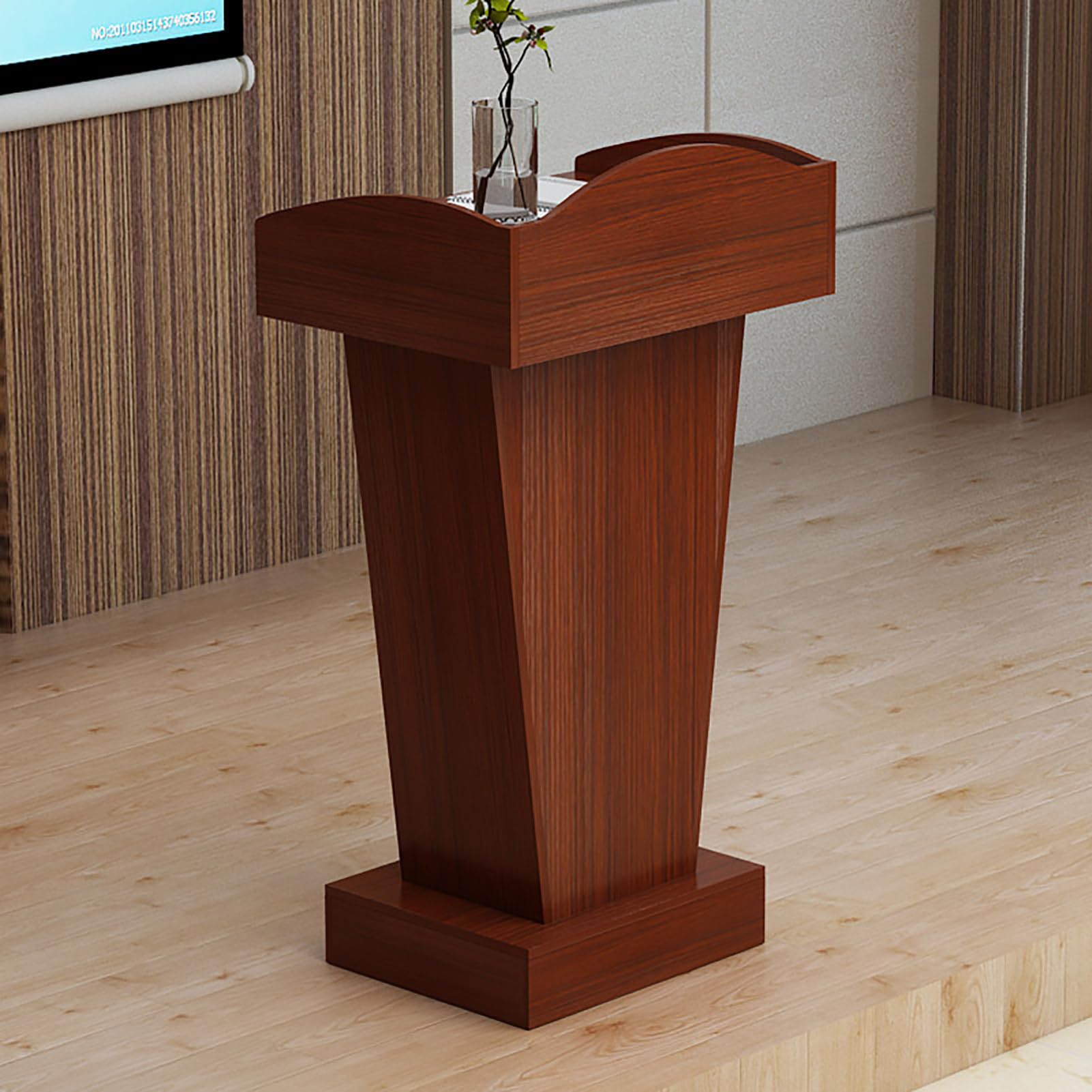 Púlpito de madera profesional con estante interior y acabado elegante para oficina