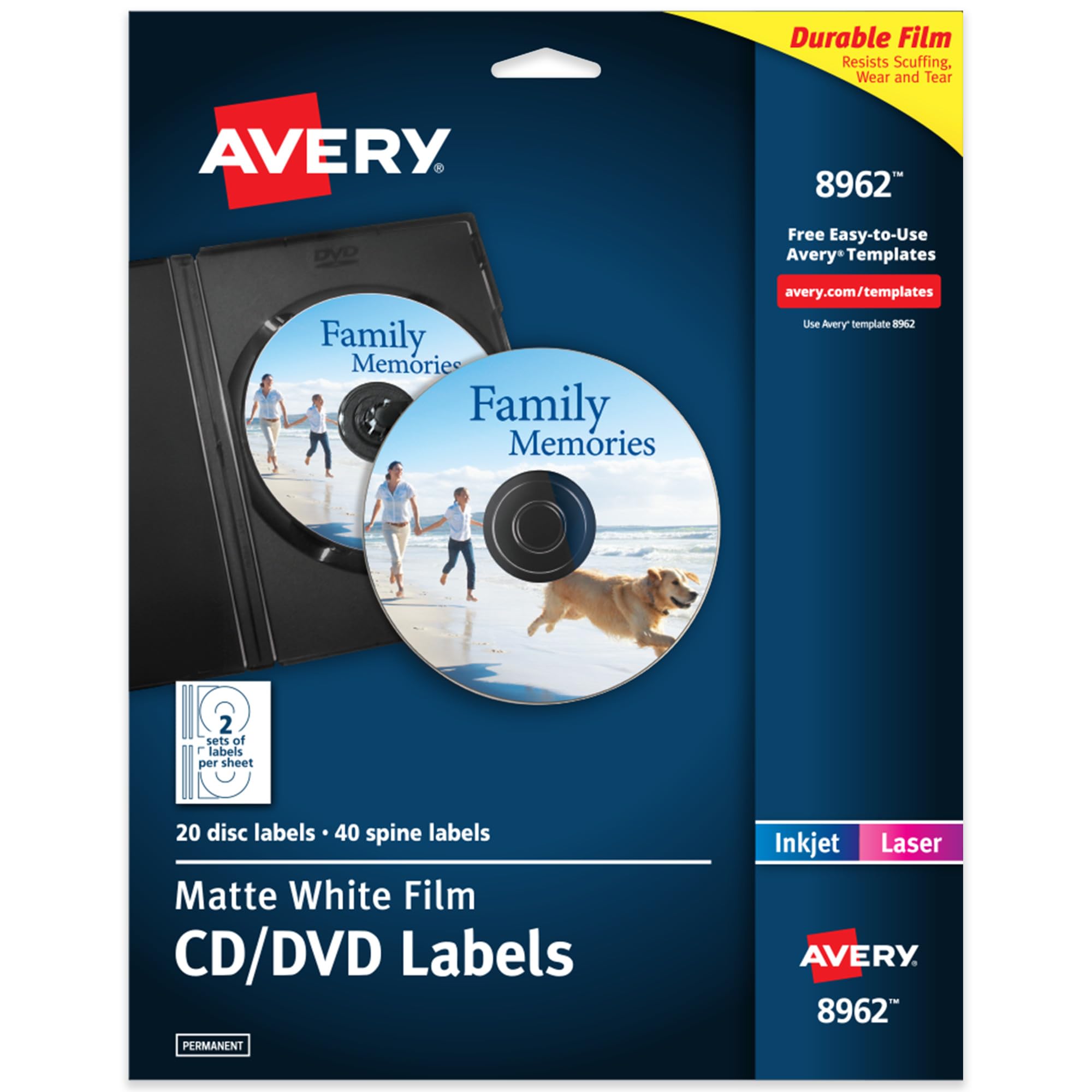 Amazon.com : Avery Printable DVD Labels, Matte White Film, Permanent Adhesive, Laser & Inkjet Printer Compatible, 20 Blank DVD Labels & 40 Spine Labels, Ideal for CDs, DVDs, PC Discs, Media Projects amazon-com-avery-printable-dvd-labels-matte-white-film-permanent-adhesive-laser-inkjet-printer-compatible-20-blank-dvd-labels-40-spine-labels-ideal-for-cds-dvds-pc-discs-media-projects