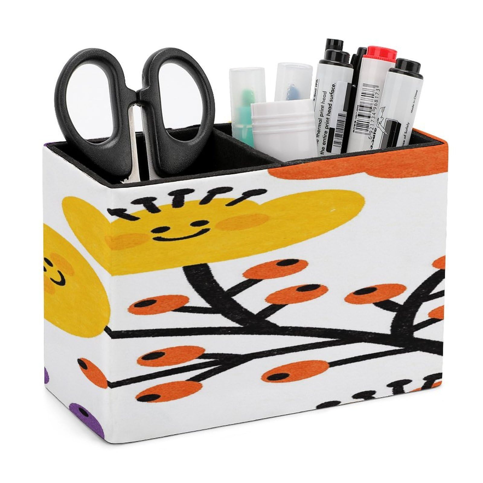 LZQPOEAS Flower Branch Pattern Cute Pen Holder Double Compartments Pen Cup Makeup Brush Holders Leather Pencil Holder Locker Organizer for Work Locker Accessories Modern Pencil Cup for Desk