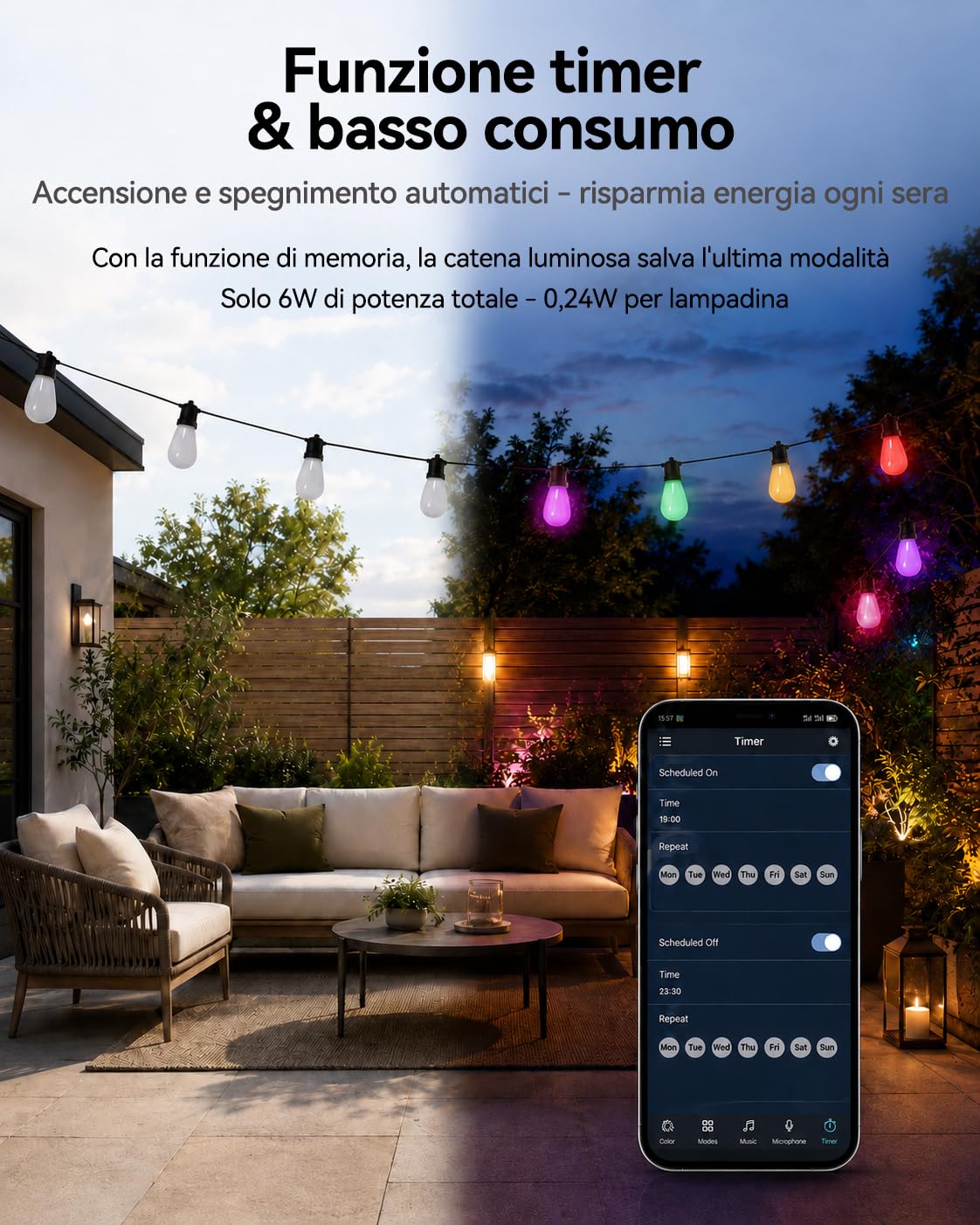 Meevt Catena Luminosa Esterno RGB 20M, Luci LED IP65 6V