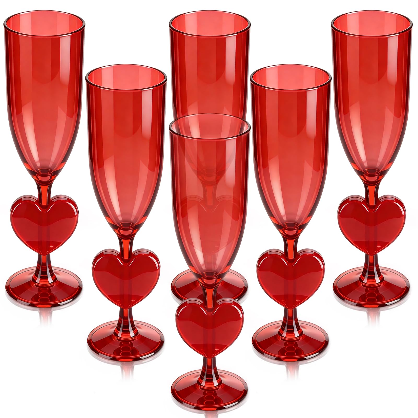 6 Pcs Heart Shaped Champagne Flute Valentine's Day 6 oz Acrylic Martini Glasses Galentine's Day Cocktail Toasting Wine Cups for Galentine Girls Night Bachelorette Party Favors Gifts (Red)