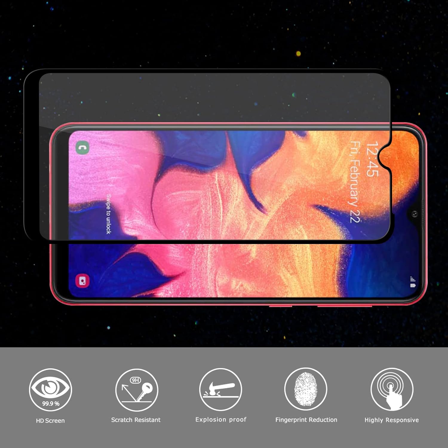 Orzero (2 Pack) Tempered Glass Screen Protector Compatible for Samsung Galaxy (A10) (Not Fit for A10E and s10), (Full Adhesive) 9 Hardness HD Anti-Scratch Anti-Fingerprint Bubble-Free