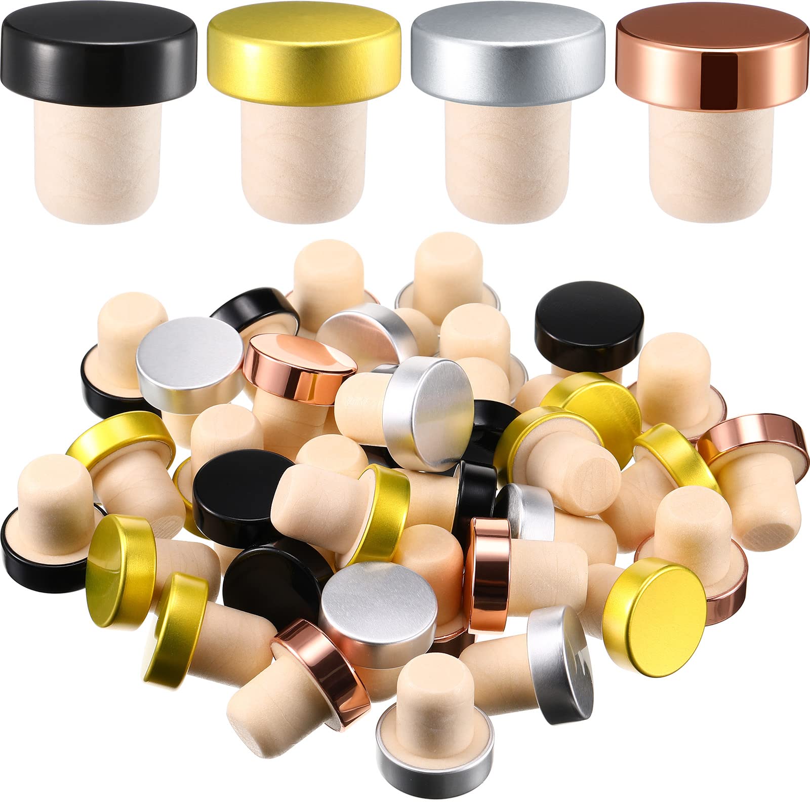 Yookeer 36 Pcs Cork Bottle Stoppers T-Shaped,Black, Silver, Gold, Rose Gold