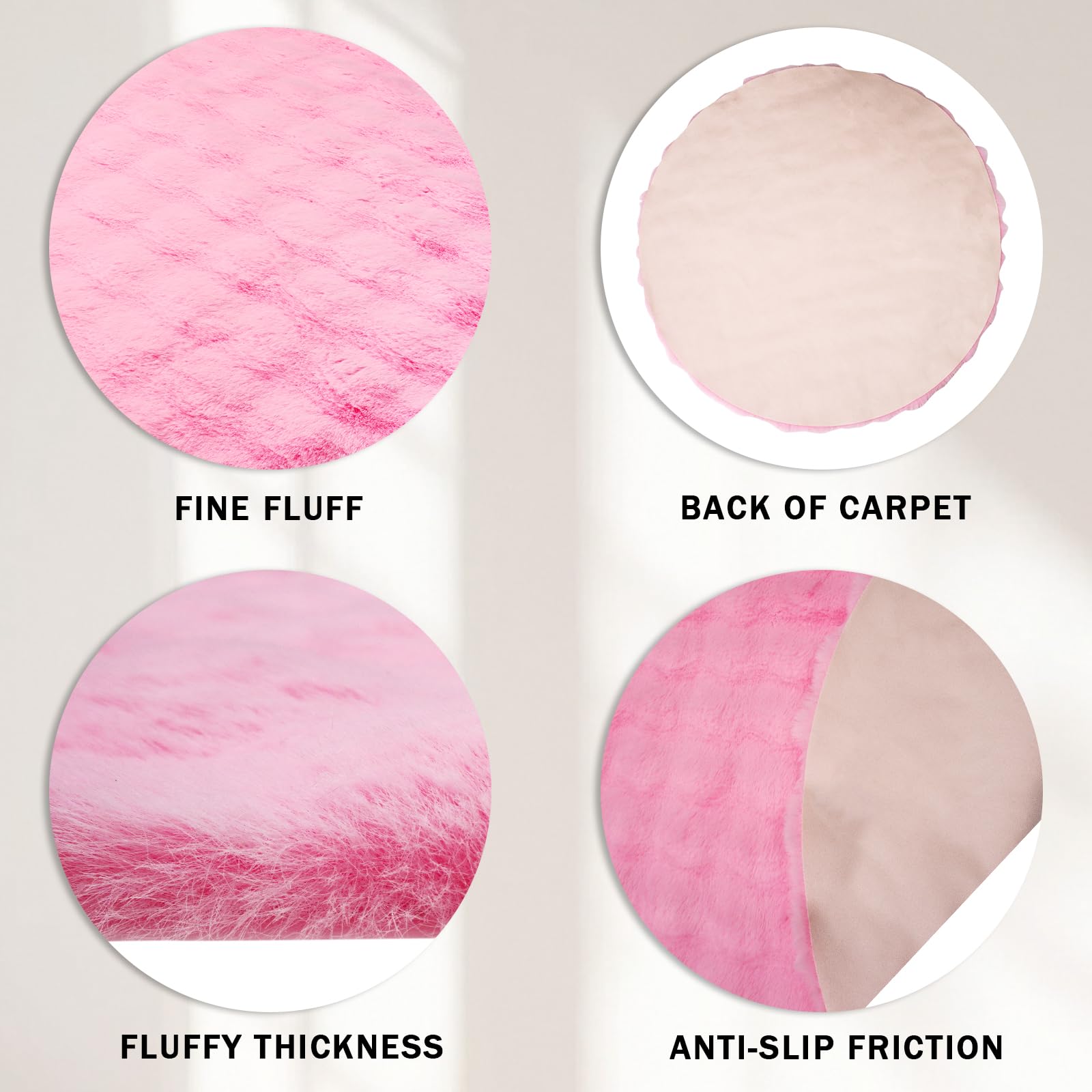 KRIPINC Round Faux Sheepskin Rug, Shaggy Faux Fur Rug, Pink Fluffy Carpet, Home Decor Washable Round Kids Floor Mats - Image 3