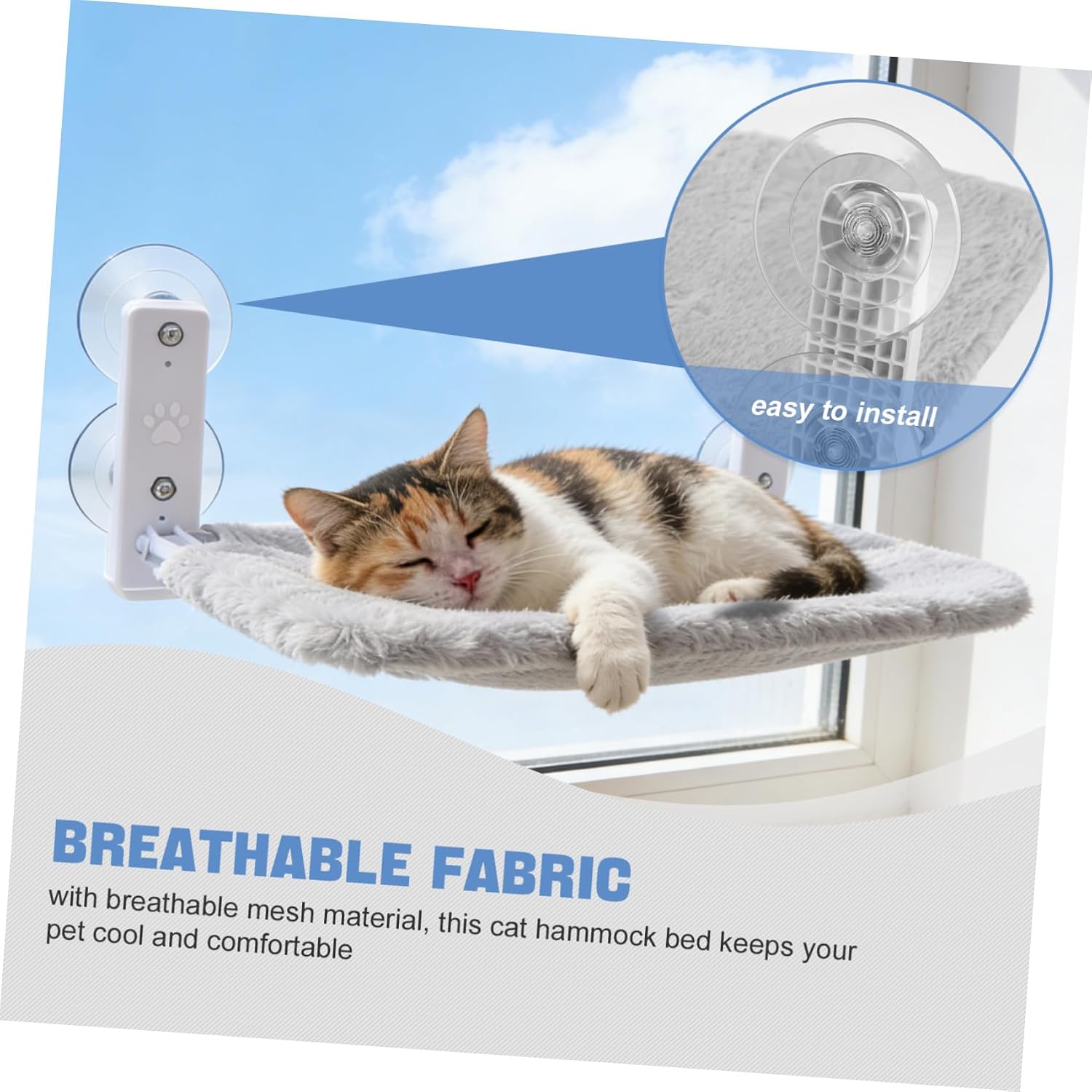 Suction Cup Cat Hammock Window Perch 30x52cm with Strong Mounts | Imitation Rabbit Fur Fabric and Iron Pipe Build, Removable Washable Design, Indoor Sunbathing Spot for Cats and Kittens