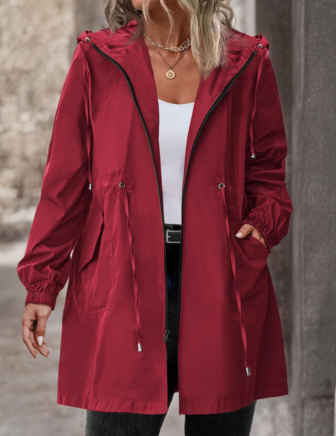 IN'VOLAND Women's Rain Jacket Plus Size Long Raincoat Lightweight Hooded Windbreaker Waterproof Jackets with Pockets - Image 6