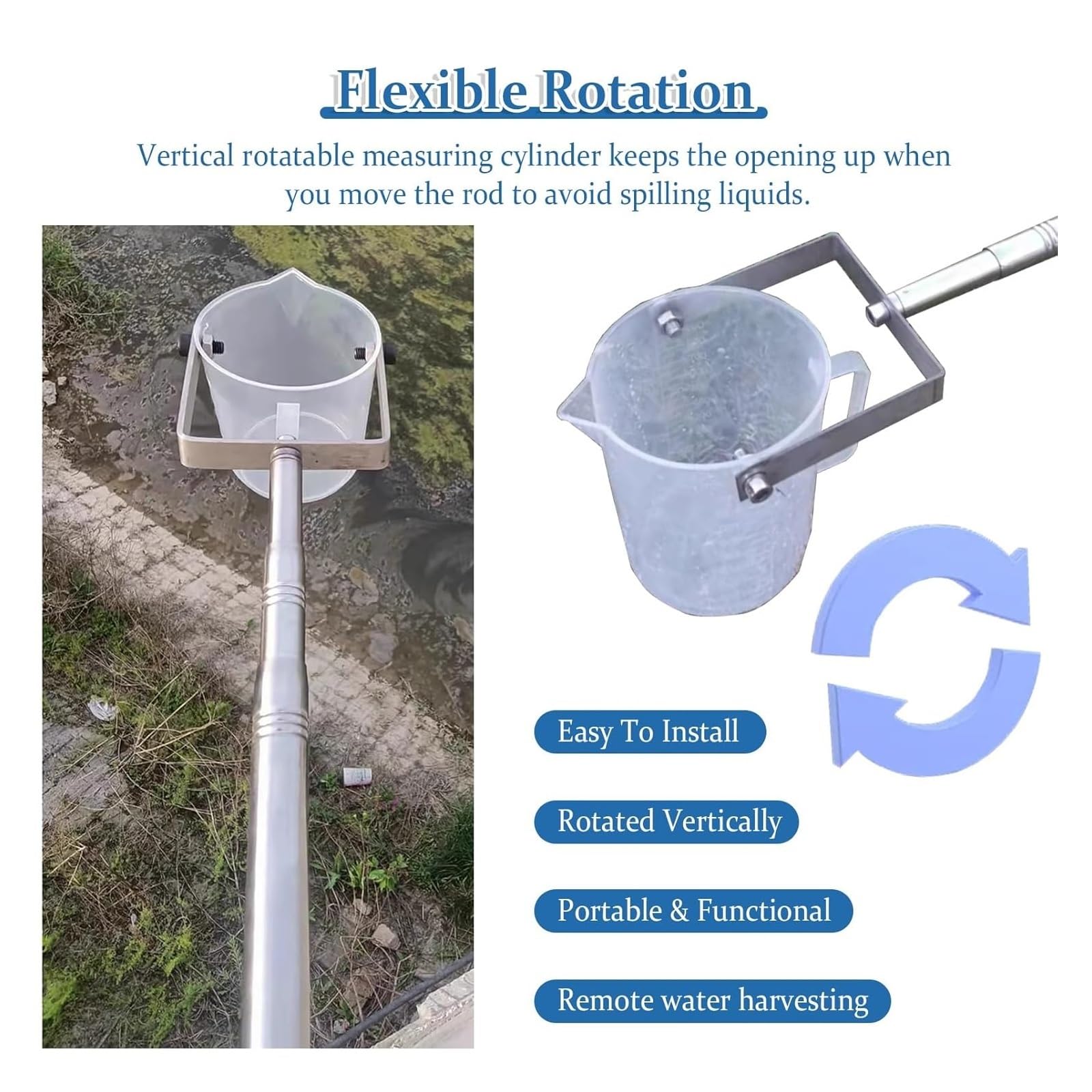 Genérico Muestreador de Agua telescópico de Metal de 500 ml, pértiga de muestreo de líquidos Ajustable con Vaso de precipitados de plástico y Escala, Ideal para análisis de ríos, Lagos y Piscinas, y