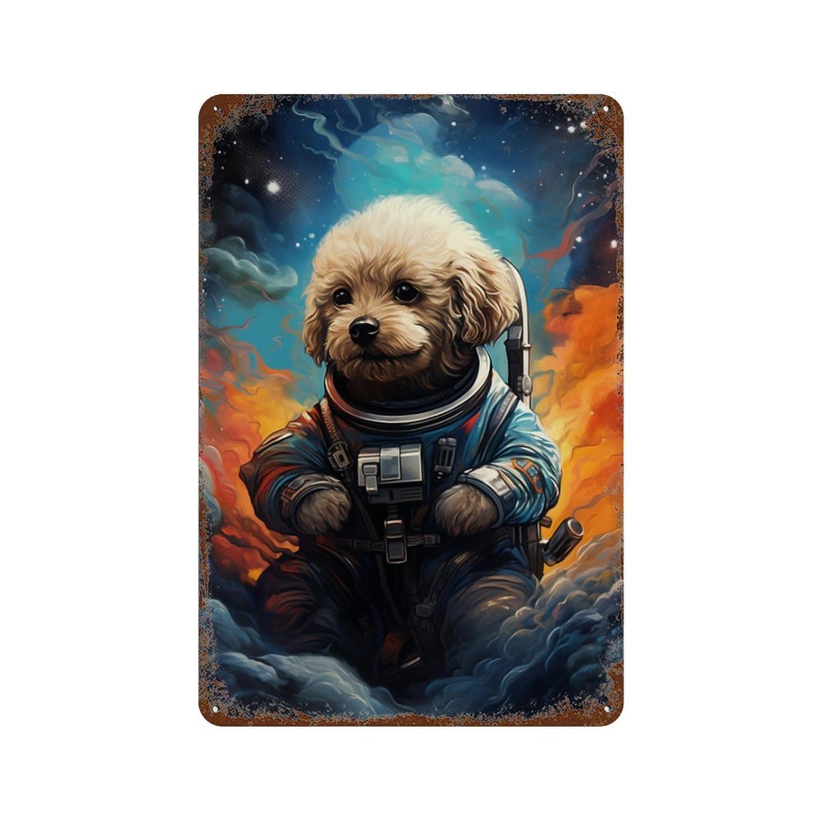 Space Pup Adventure -51 Aged Metal Wall Plaque 11.8"x7.9", for Office, Studio And Wall Decor, Novelty Wall Decor