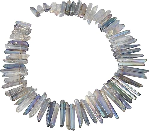 Miniatura 32 de rockcloud rocas naturales de cristal, cubiertas de titanio, cuarzo claro, en punta, hebra de 15 pulgadas