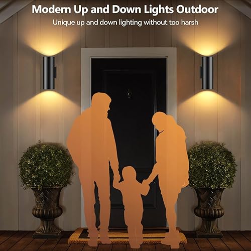 Vista 30 de KIZON Paquete de 2 lámparas de exterior del atardecer al amanecer, modernas lámparas de pared para exteriores negras, accesorios de iluminación