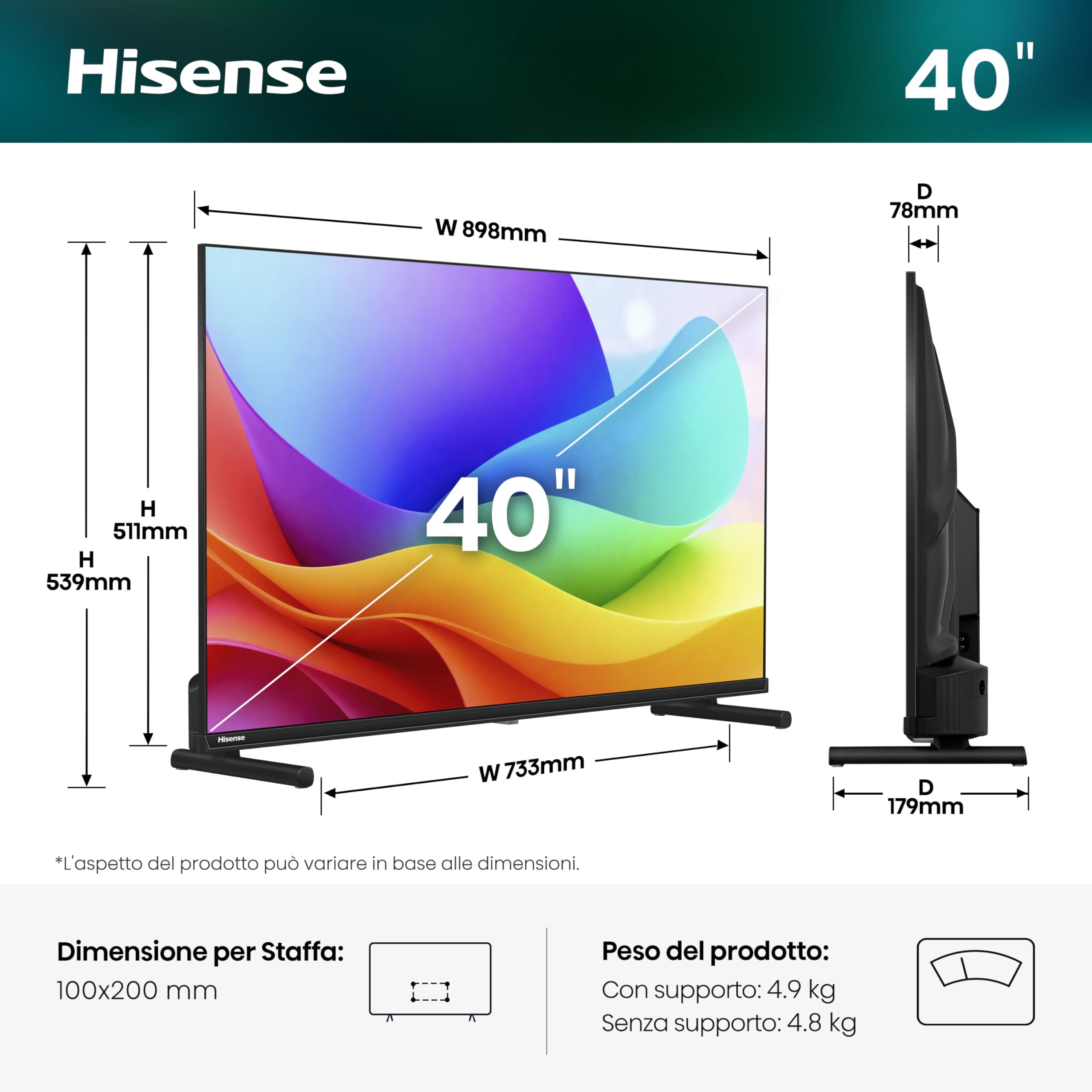 Hisense Smart TV QLED 40" FHD 40E5ST, 60Hz, Dolby Atmos, VIDAA OS, HDR10, Game Mode, Works with Alexa, Wi-Fi