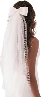 Bridal Veil Bachelorette Party Veil White Bow Wedding Veil Elegant Tulle Layer Hair Clip for Women and Girls