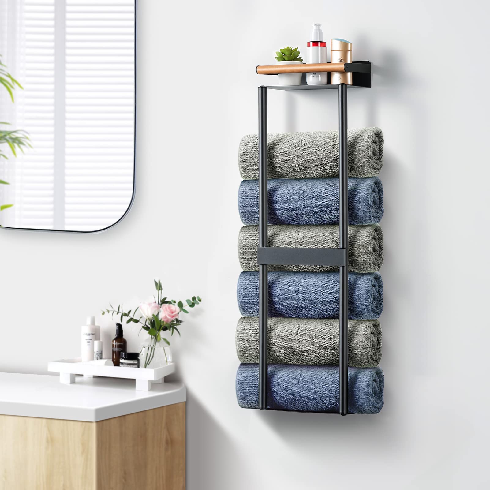 Towel Racks for Bathroom Wall Mounted | Rustproof Towel Holder for Bathroom Wall | Bathroom Towel Rack with Versatile Storage | Towel Storage for Small Bathroom | Towel Organizer for Modern Decor