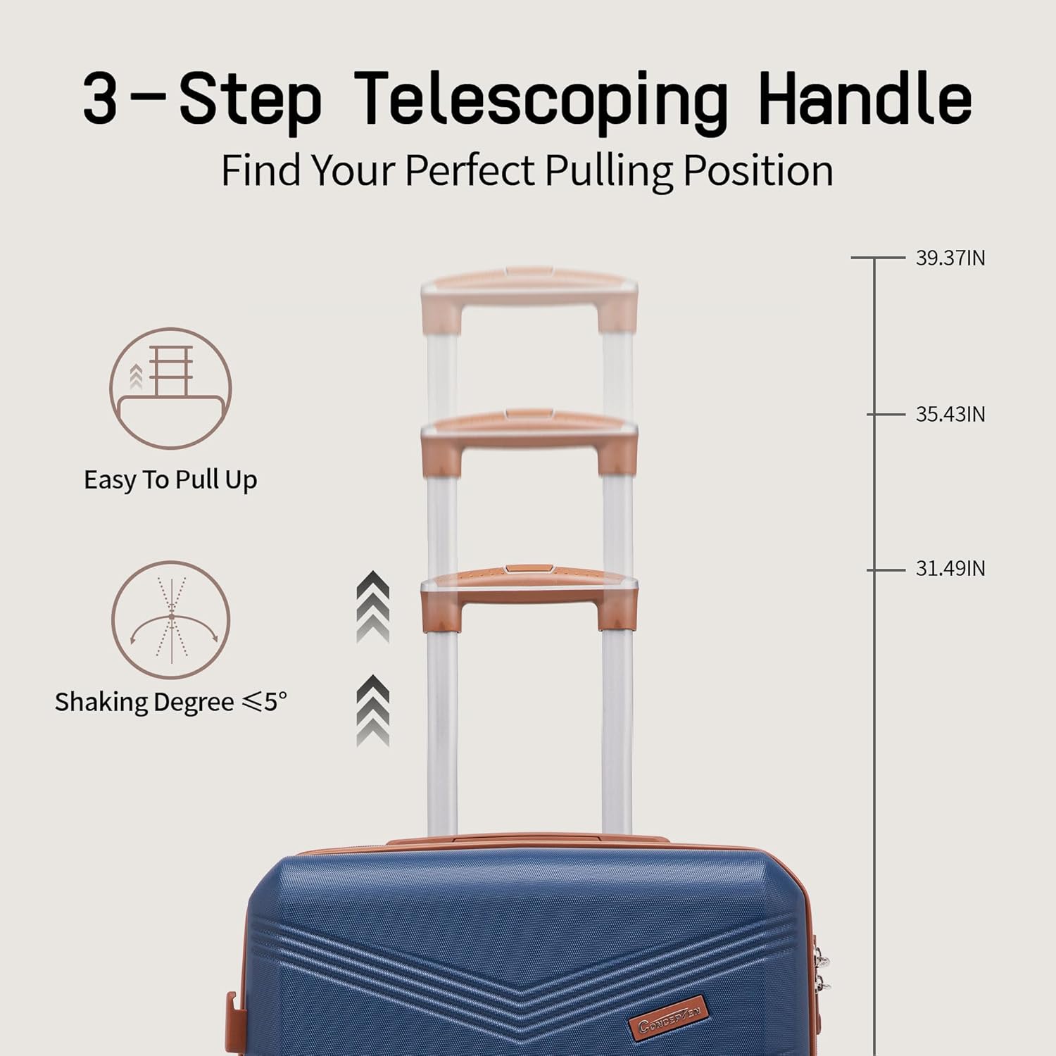 CONCEPTEN Expandable Luggage Sets 5 Piece, Hard Case Suitcase Set with Spinner Wheels,22x14x9 Airline Approved Carry on,Lightweight Durable Suitcase with TSA Lock (Dark Blue)