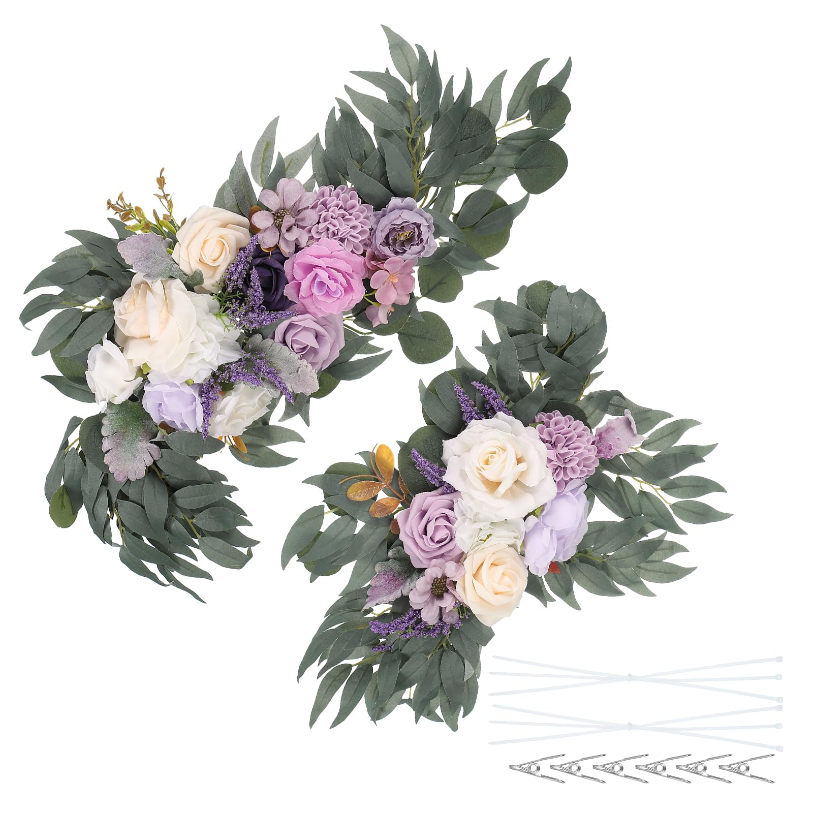 PATIKIL 2 Stück Hochzeitsbogen Blumen mit Blättern Clip Verband Lila | Künstliche Seiden Faux Rosenblumen Girlande Blumen Girlanden Hintergrund, für Party Dekoration