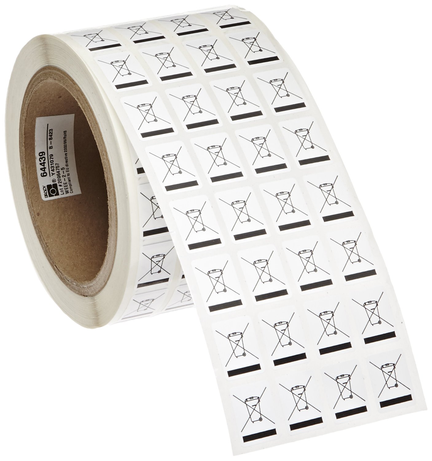 Brady WEEE-2-5 0.6" Width x 0.8" Height, B-8423 Satin Polyester, Black on White Waste in Electrical and Electronic Equipment Identification Label (5000 per Roll)