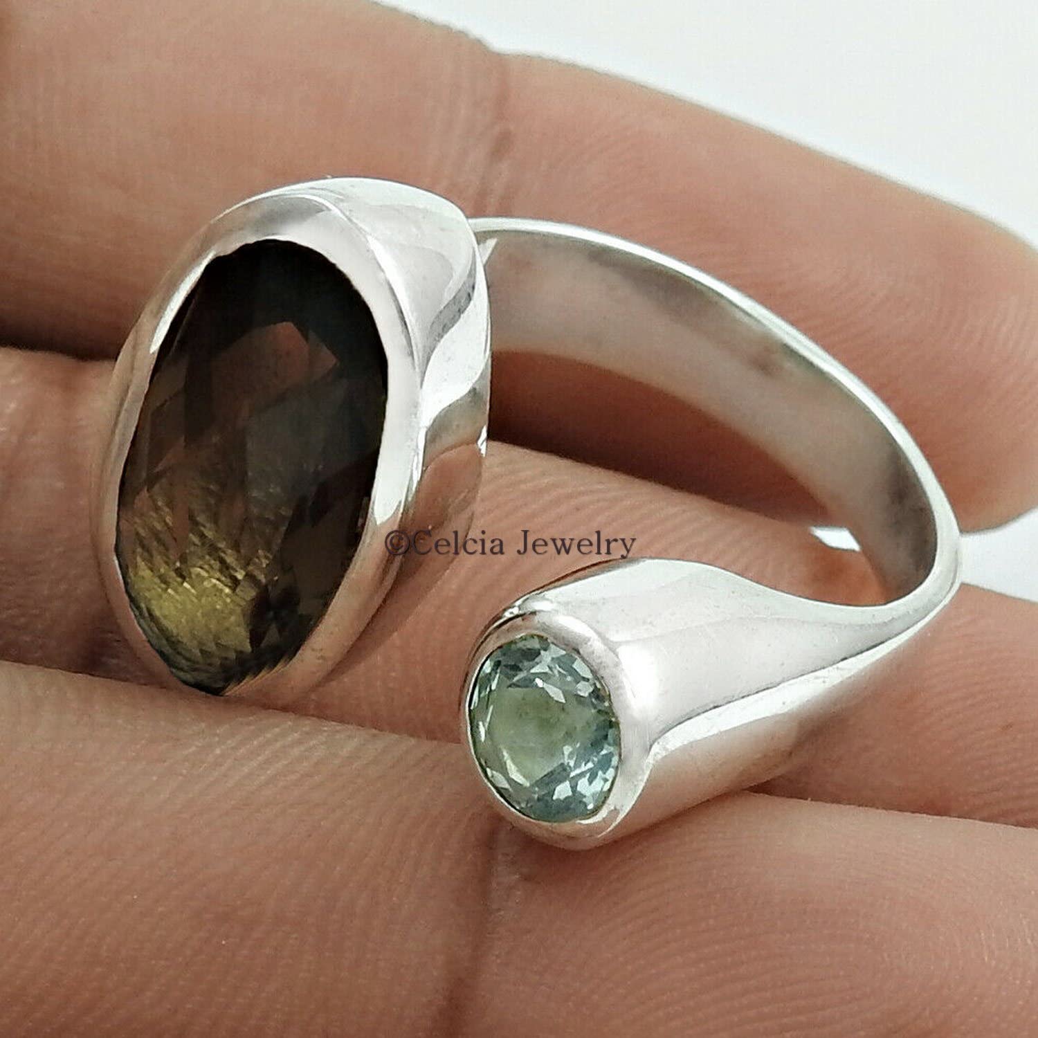 Anillo ajustable, anillo de promesa bohemio de declaración apilable de 2 piedras, regalos para mujeres, piedra natal de noviembre febrero