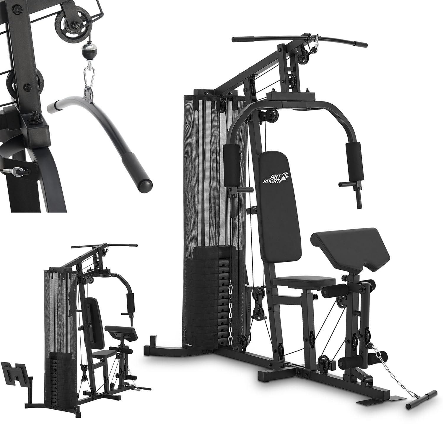 ArtSport Stazione Multifunzione ProfiGym 3000 con 14 Pesi, 77 kg - Bicipiti, Lat Machine, Butterfly, Pressa Petto & Gambe - Home Gym - Nero